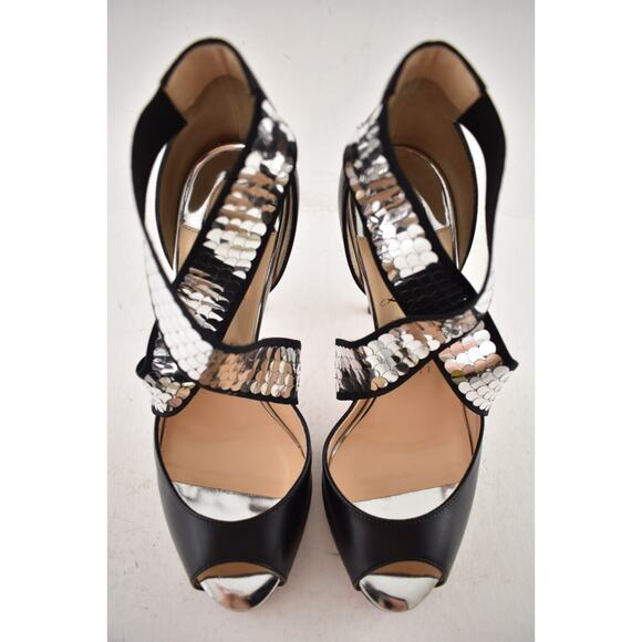 Christian Louboutin Xiletta 120 Black Silver Peep Platform Sandal Heel Pump 35.5 - Picture 9 of 16